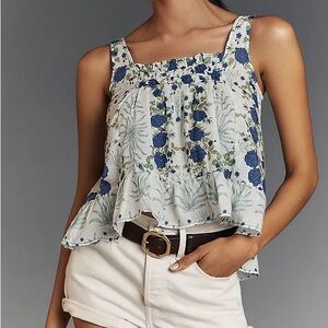 Anthropologie Maeve Blue Floral Swing Tank Top Sz Medium NWT